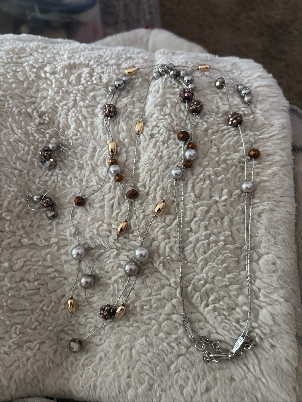 Multi-Strand Silver Necklace with Pearl and Gold Accents